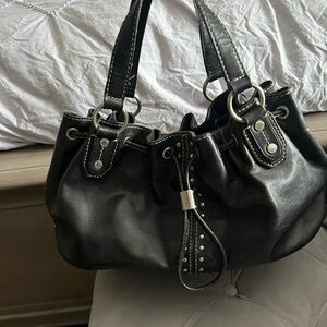 Michael Kors Black Leather Drawstring Shoulder Bag